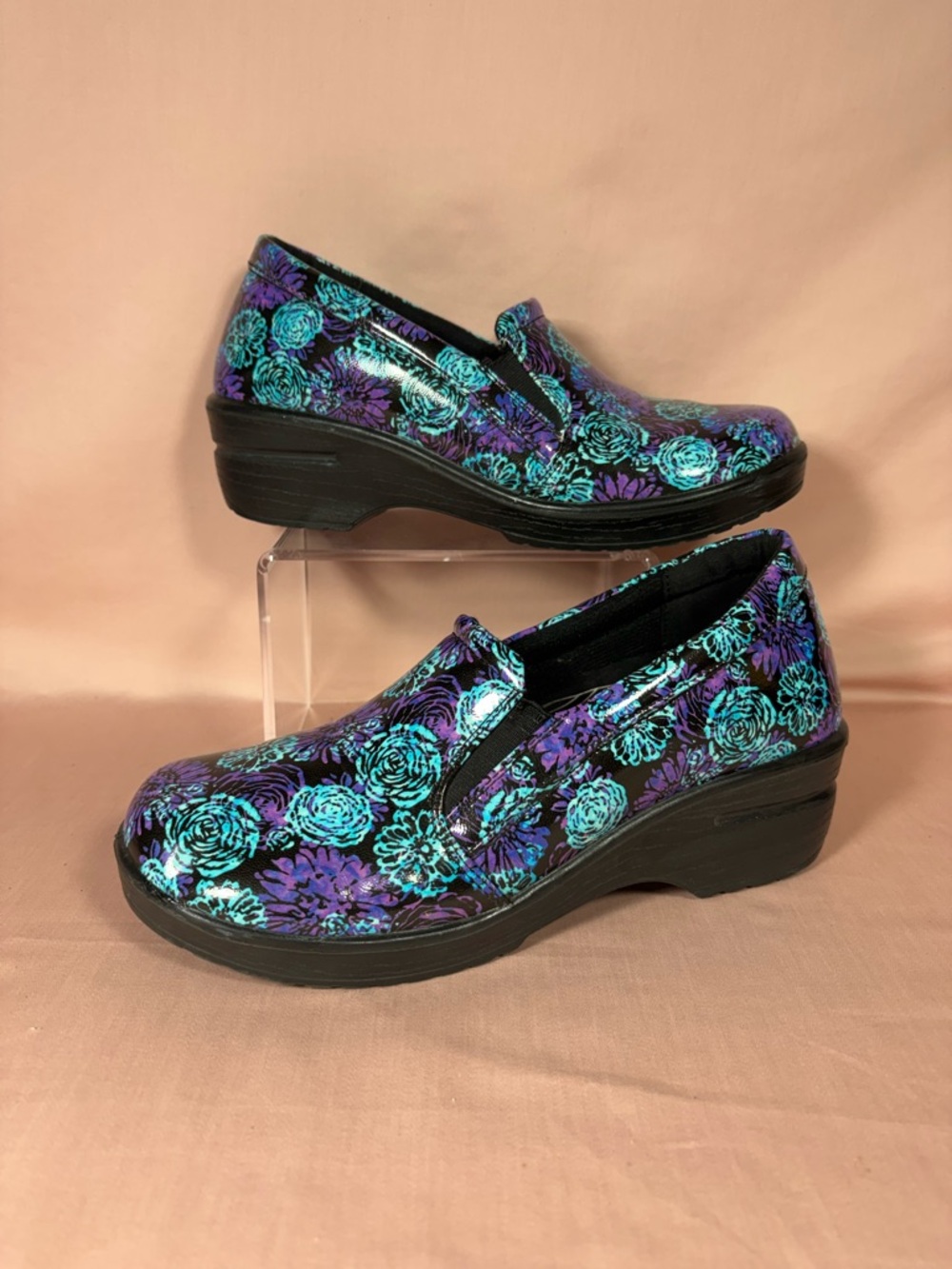 Easy Works by Easy Street Women's Leeza Purple/Teal Floral Clogs SZ 7.5M